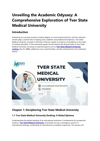 Unlocking Horizons: Journey to Medical Brilliance with Tver State Medical Univer