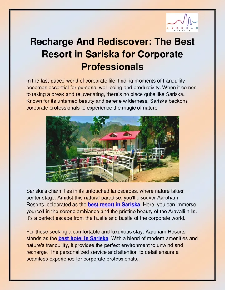 recharge and rediscover the best resort