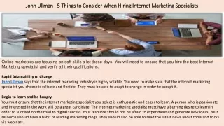 John Ullman - 5 Things to Consider When Hiring Internet Marketing Specialists