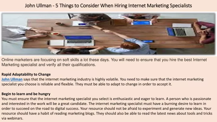 john ullman 5 things to consider when hiring internet marketing specialists