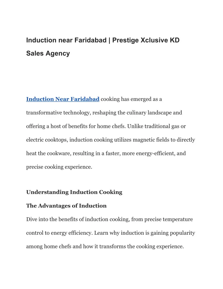 induction near faridabad prestige xclusive kd