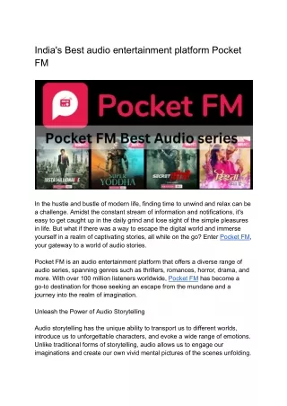 India's Best audio entertainment platform Pocket FM