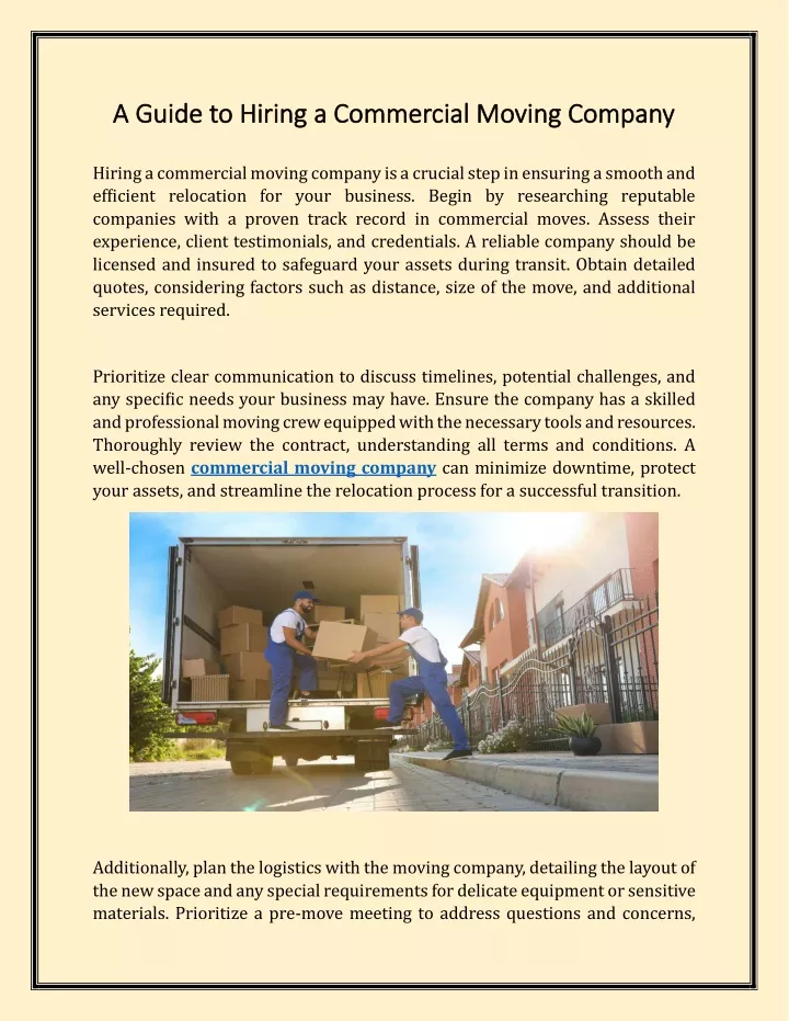 a guide to hiring a commercial moving company