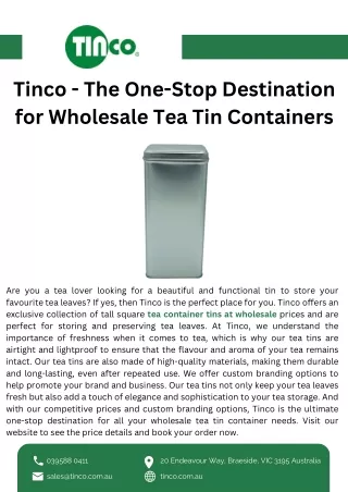 Tinco - The One-Stop Destination for Wholesale Tea Tin Containers