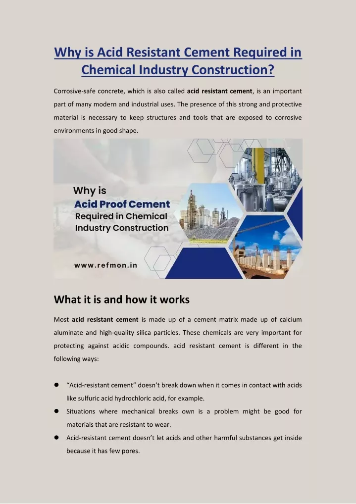 why is acid resistant cement required in chemical