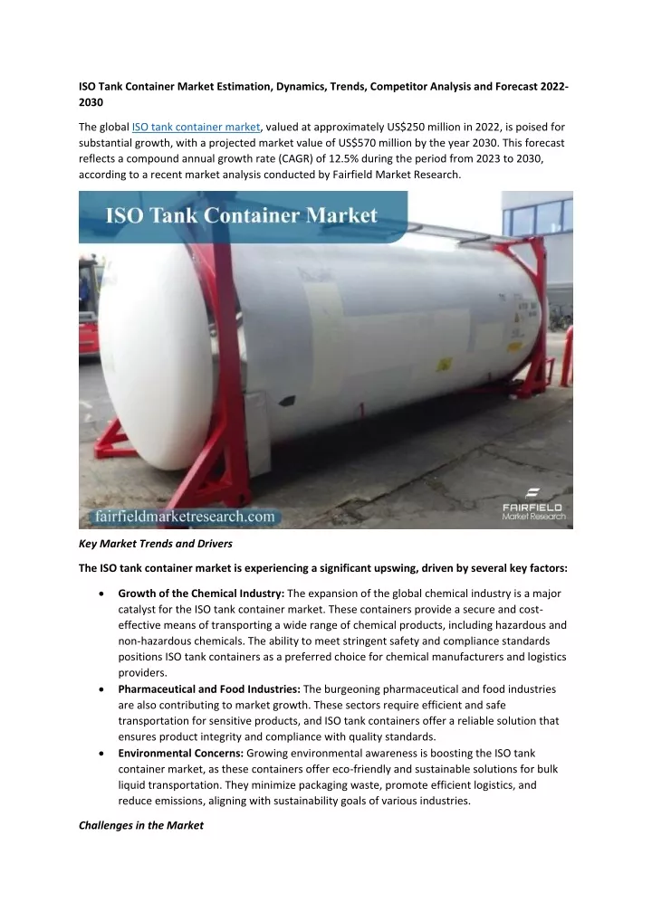 iso tank container market estimation dynamics