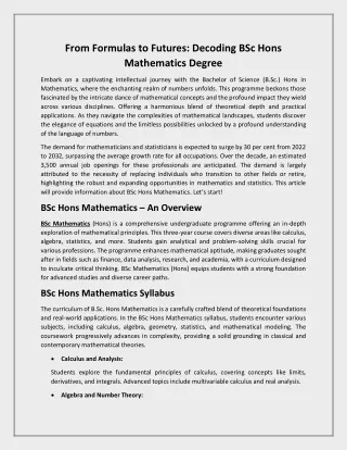 From Formulas to Futures Decoding BSc Hons Mathematics Degree