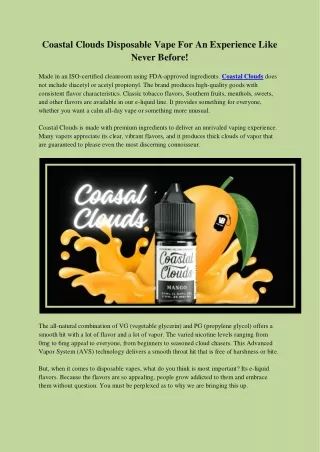coastal clouds disposable vape for an experience
