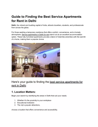 Guide to Finding the Best Service Apartments for Rent in Delhi