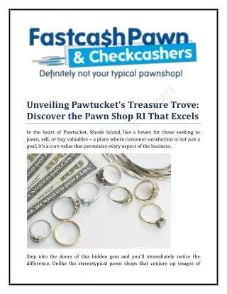 Unveiling Pawtucket's Treasure Trove - Discover the Pawn Shop RI That Excels