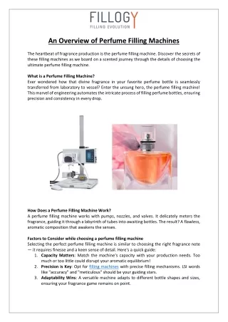 FILLING EVOLUTION GmbH - An Overview of Perfume Filling Machines