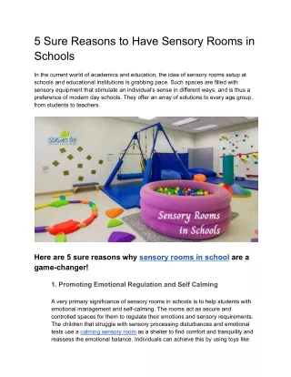 5 Sure Reasons to Have Sensory Rooms in Schools