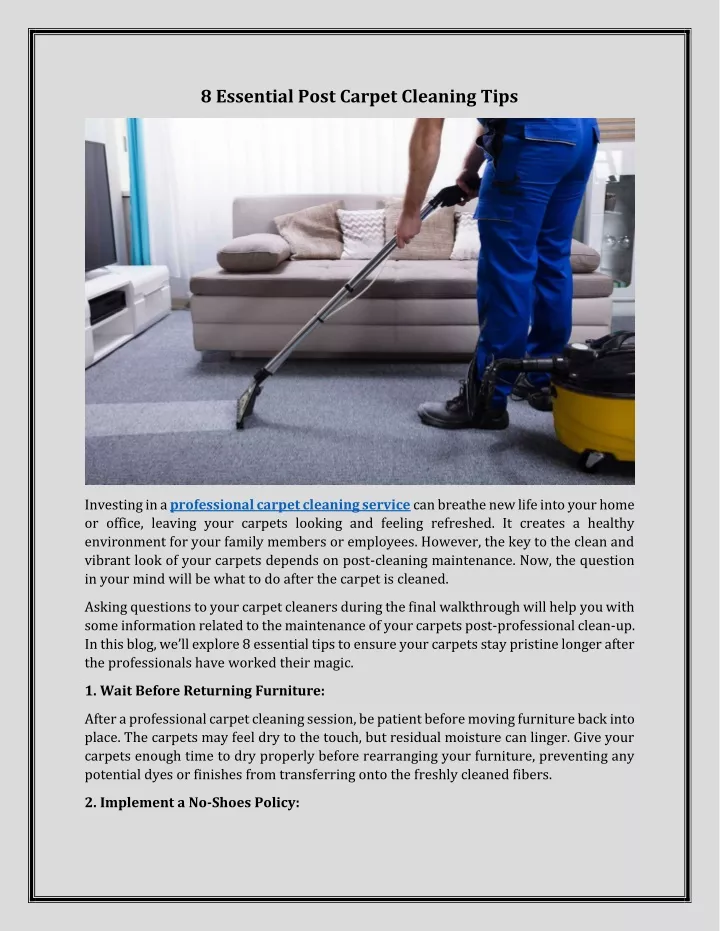 8 essential post carpet cleaning tips