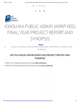 Ignou Ma Public Admin Mpap 002 Final Year Project Report And Synopsis