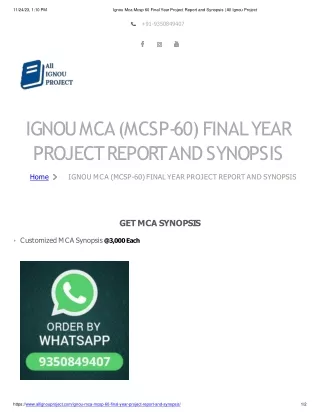 Ignou Mca Mcsp 60 Final Year Project Report And Synopsis