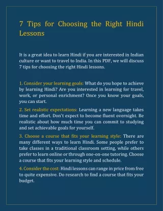 7 Tips for Choosing the Right Hindi Lessons