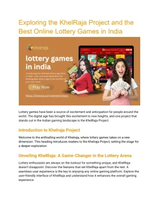 Exploring the KhelRaja Project and the Best Online Lottery Games in India