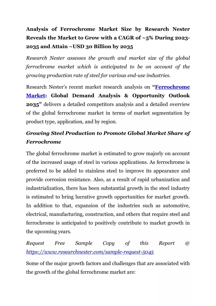 analysis of ferrochrome market size by research