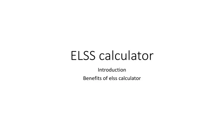 elss calculator