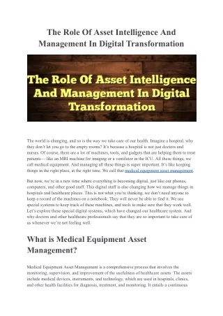 Asset Intelligence In Digital Transformation