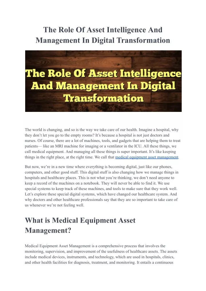 the role of asset intelligence and management