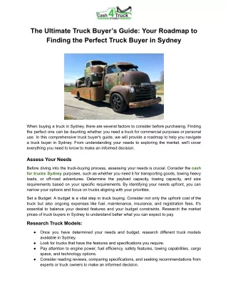 Your Roadmap to Finding the Perfect Truck Buyer in Sydney
