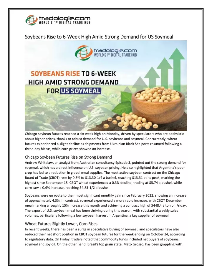 soybeans rise to 6 soybeans rise to 6 week high