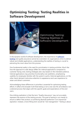optimizing testing testing realities in software