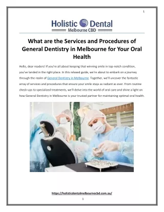 What are the Services and Procedures of General Dentistry in Melbourne for Your Oral Health