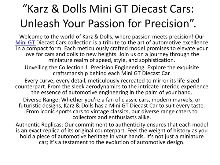 karz dolls mini gt diecast cars unleash your passion for precision