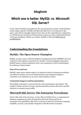 Which one is better- MySQL vs Microsoft SQL Server