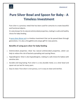 Pure Silver Bowl and Spoon for Baby  A Timeless Investment