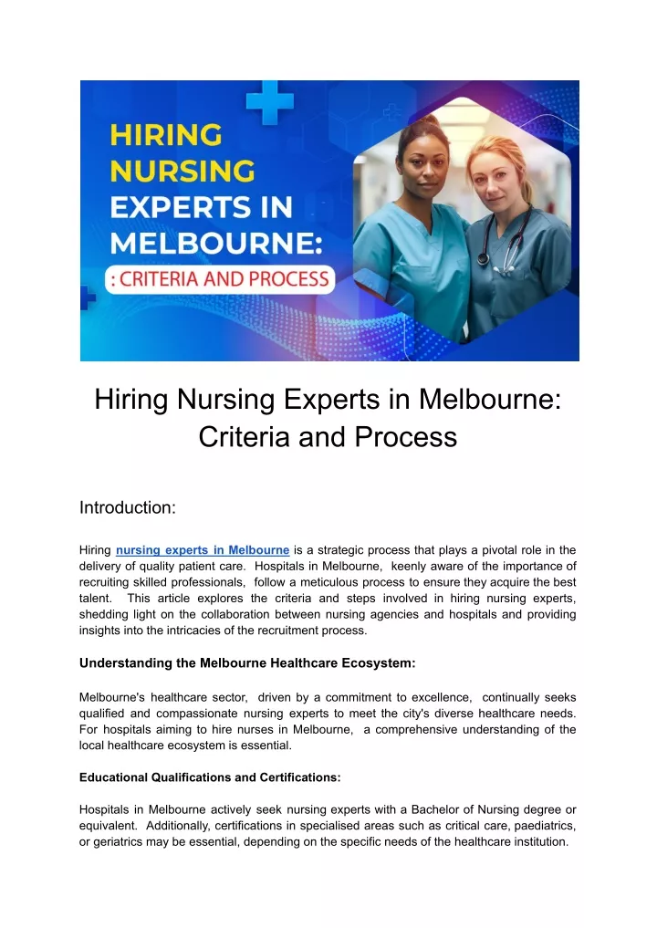 hiring nursing experts in melbourne criteria