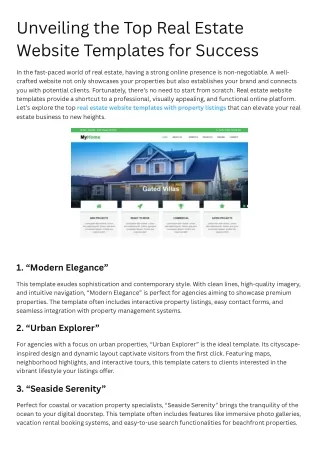 Unveiling the Top Real Estate Website Templates for Success