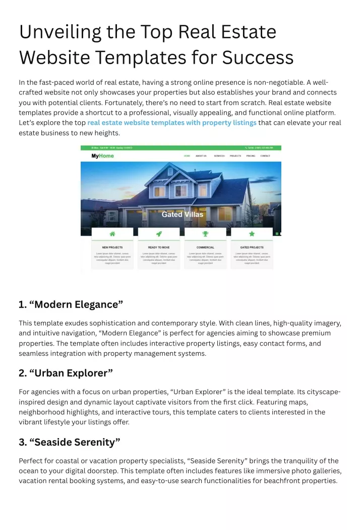 unveiling the top real estate website templates