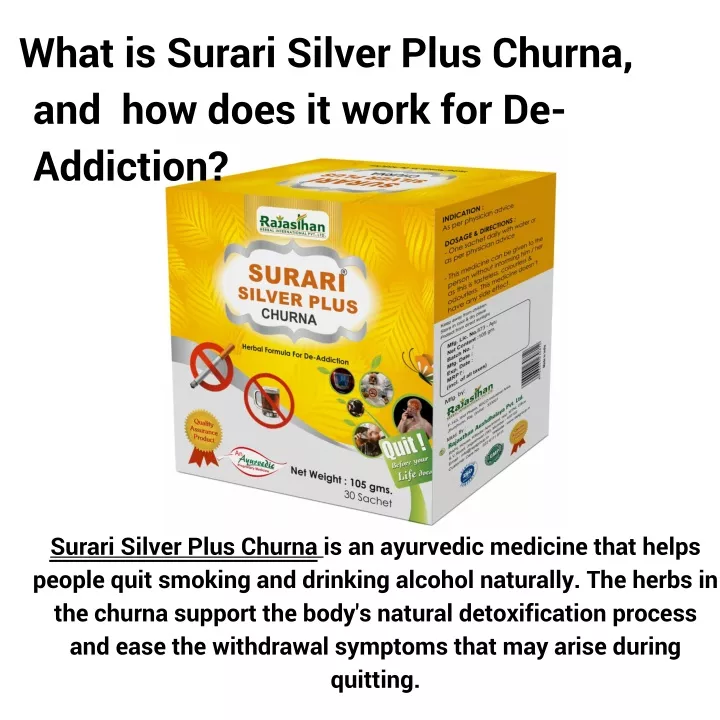 what is surari silver plus churna and how does it work for de addiction