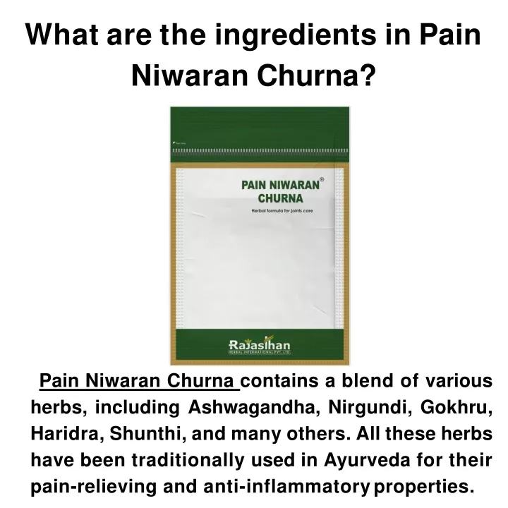 what are the ingredients in pain niwaran churna