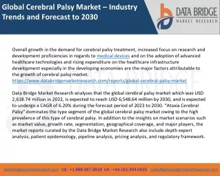 Global Cerebral Palsy Market – Industry Trends and Forecast to 2030