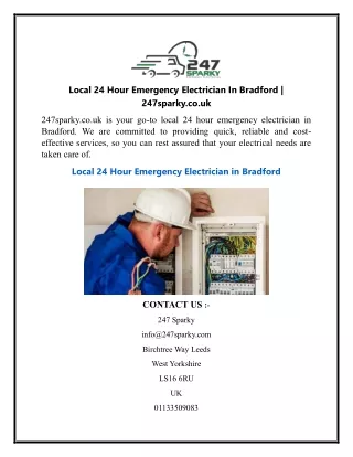 Local 24 Hour Emergency Electrician In Bradford  247sparky.co.uk