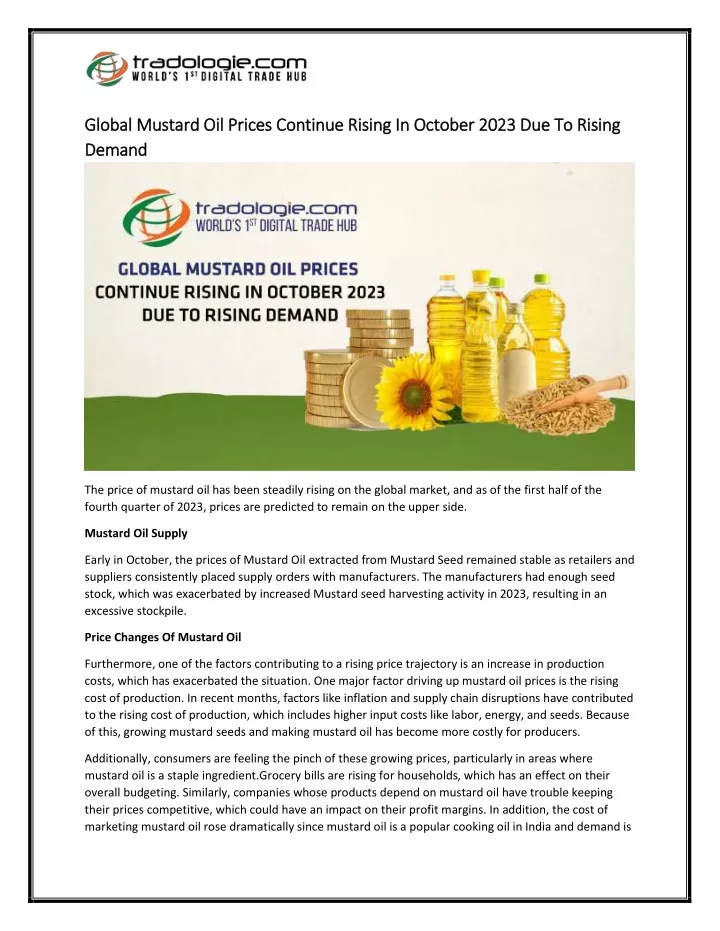 global mustard oil prices continue rising