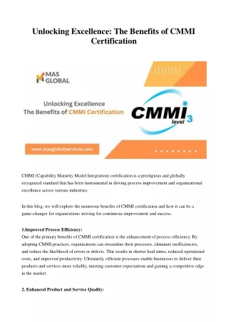 CMMI Consulting Services - Mas Global Services