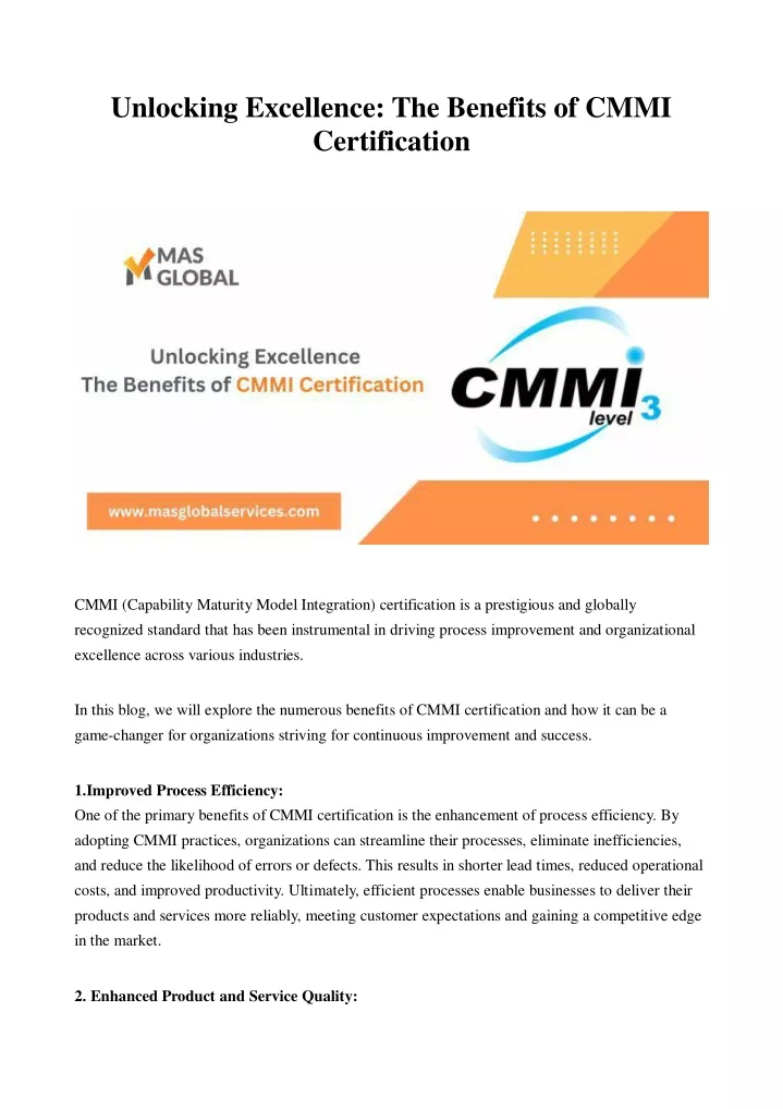 unlocking excellence the benefits of cmmi