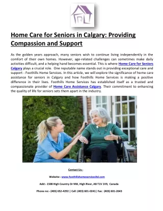 Foothills Home Services: Premier Home Care Assistance for Seniors in Calgary