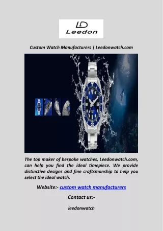 Custom Watch Manufacturers  Leedonwatch com