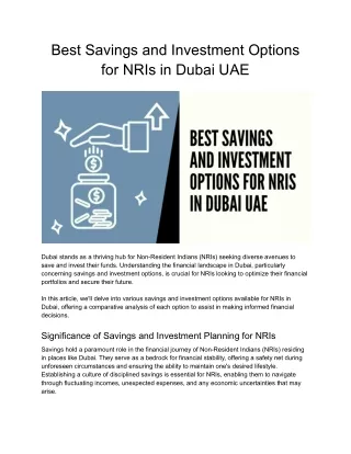 Best Savings and Investment Options for NRIs in Dubai UAE