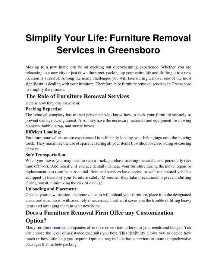 simplify your life furniture removal services