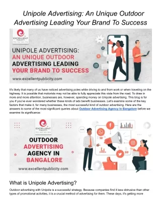 Unipole Advertising: An Unique Outdoor Advertising Leading Your Brand