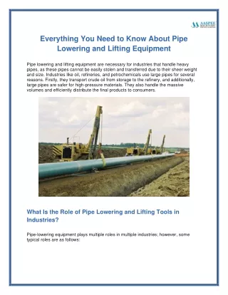 What are Pipe Lifting and lowering Equipment?