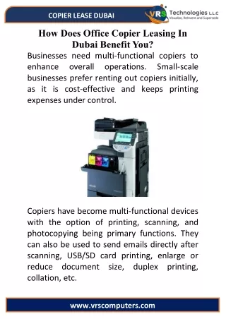 How Does Office Copier Leasing In Dubai Benefit You?