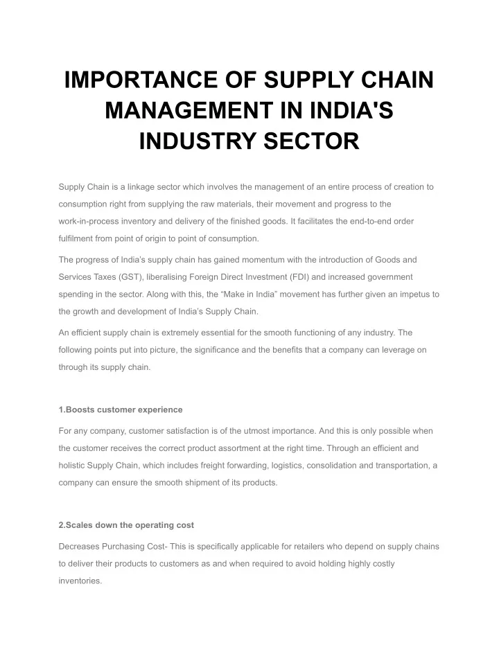 importance of supply chain management in india